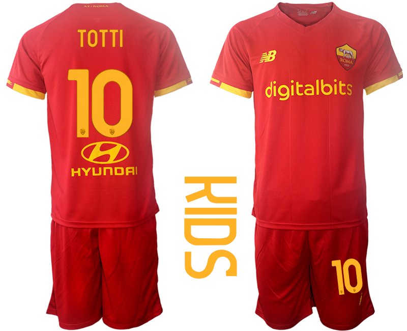 Kindertrikot AS Roma Heim Trikot 2021/22 rot für Kinder TOTTI 10 Trikotsatz