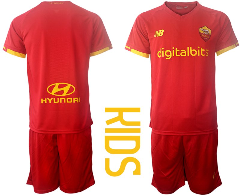 Kindertrikot AS Roma Kinder Heim Trikot 2021-22 rot Trikotsatz Kurzarm + Kurze Hosen