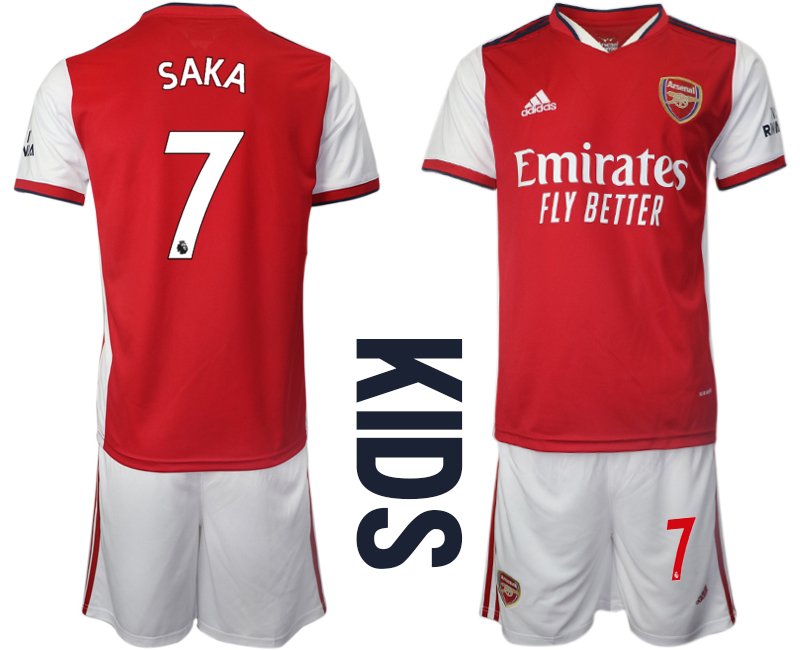 Kindertrikot FC Arsenal Heimtrikot 2021/2022 für Kinder weiß/rot mit SAKA 7 Aufdruck