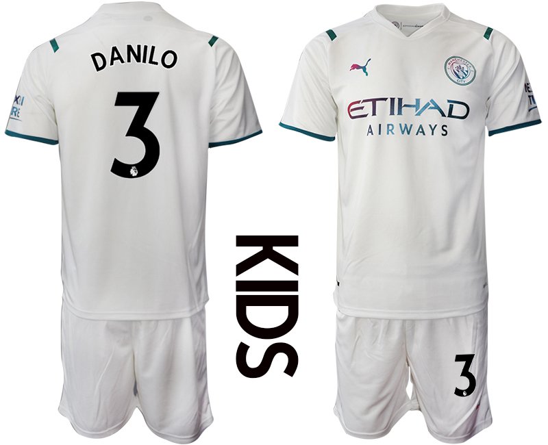 Kindertrikot Manchester City 2021/22 Auswärtstrikot weiß für Kinder Danilo 3