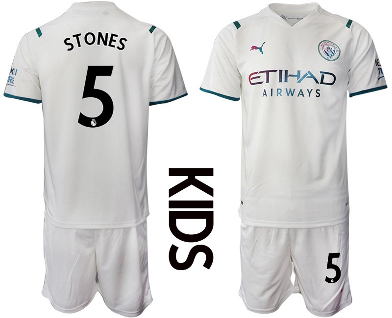 Kindertrikot Manchester City 2021/22 Auswärtstrikot weiß für Kinder Stones 5