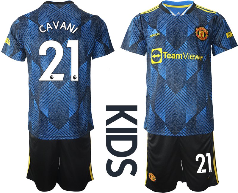 Kindertrikot Manchester United Ausweichtrikot blau 2021-22 Kinder mit Aufdruck Cavani 21