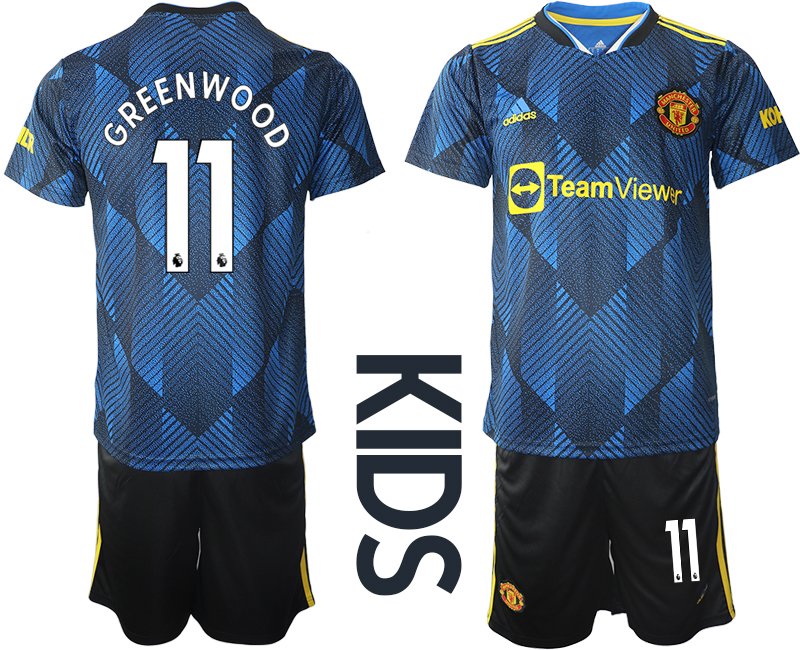 Kindertrikot Manchester United Ausweichtrikot blau 2021-22 für Kinder Greenwood 11