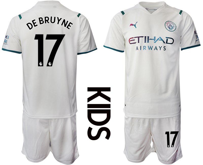 Manchester City 2021/22 Auswärtstrikot für Kinder Mit De Bruyne 17 Aufdruck