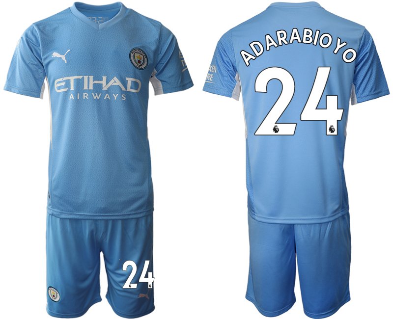 Manchester City 2021/22 Heimtrikot hellblau/weiß Kurzarm + Kurze Hosen ADARABIOYO 24