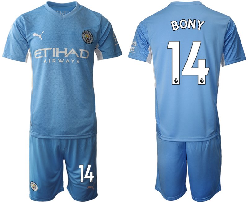 Manchester City 2021-22 Heimtrikot hellblau weiss Kurzarm + Kurze Hosen BONY 14