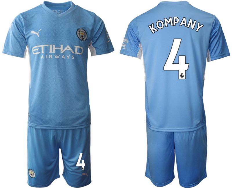 Manchester City 2021/22 Heimtrikot hellblau/weiß Kurzarm + Kurze Hosen KOMPANY 4