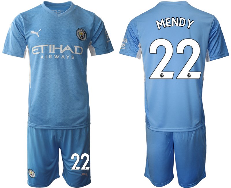 Manchester City 2021/22 Heimtrikot hellblau/weiß Kurzarm + Kurze Hosen MENDY 22