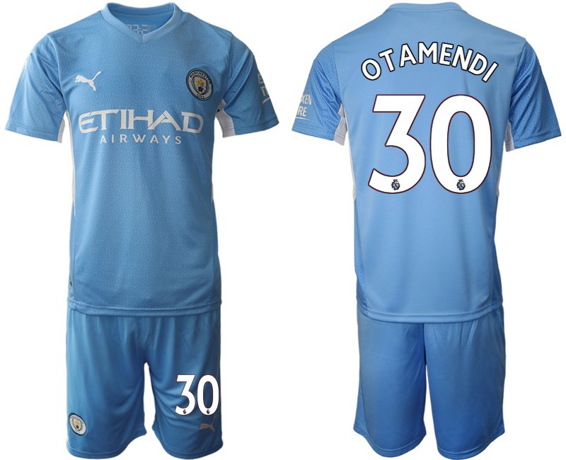 Manchester City 2021/22 Heimtrikot hellblau/weiß Kurzarm + Kurze Hosen OTAMENDI 30