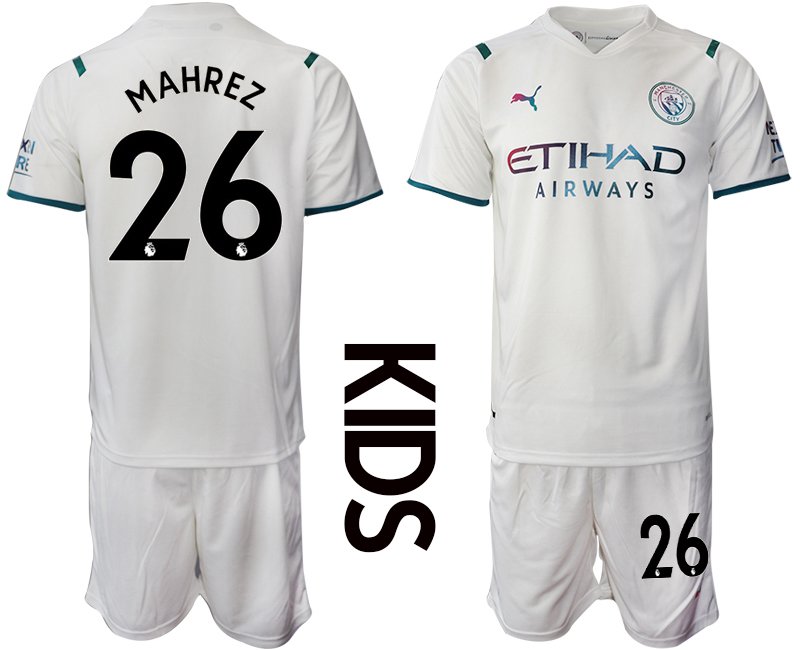 Manchester City Auswärtstrikot 2021/22 für Kinder Mit Mahrez 26 Aufdruck