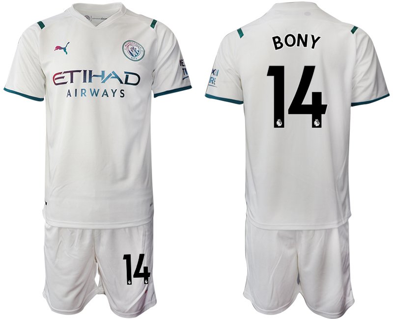 Manchester City Auswärtstrikot 2021-22 weiß/hellblau mit Aufdruck BONY 14