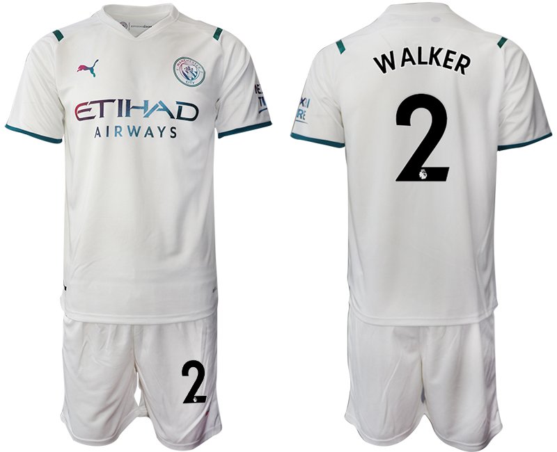 Manchester City Auswärtstrikot 2021-22 weiß/hellblau mit Aufdruck Walker 2