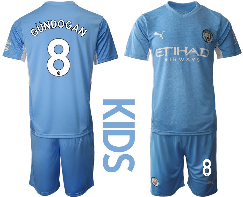 Manchester City Kinder Heim Trikot 2021/22 hellblau/weiß mit Aufdruck Gündogan 8