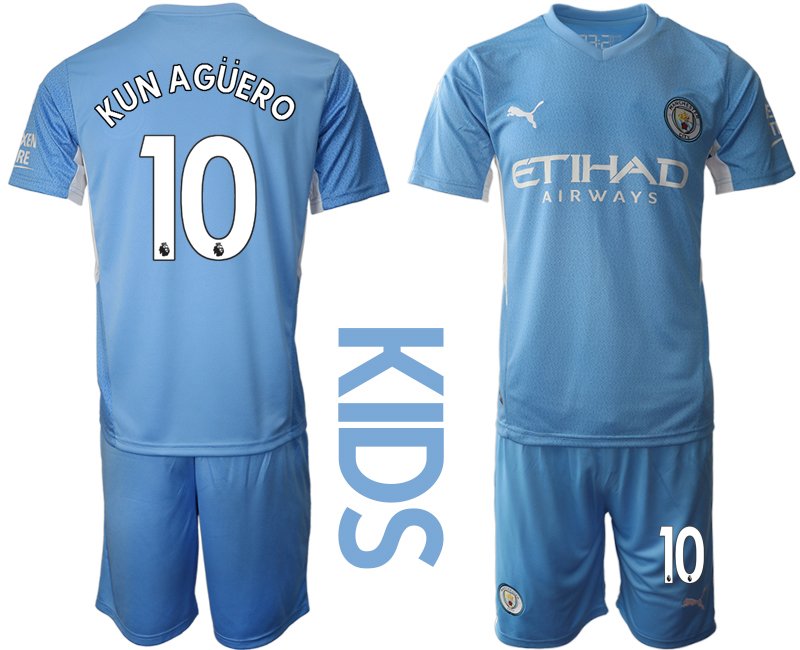 Manchester City Trikot Home 2021/22 Kinder mit Aufdruck Kun Agüero 10