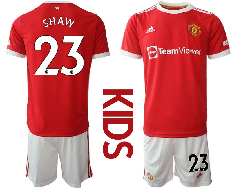 Manchester United Cup Heimtrikot 2021-22 für Kinder rot mit Aufdruck SHAW 23