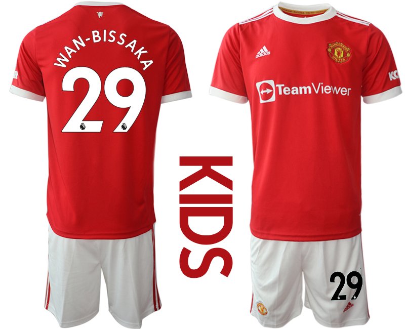 Manchester United Cup Heimtrikot 2021-22 für Kinder rot mit Aufdruck Wan-Bissaka 29
