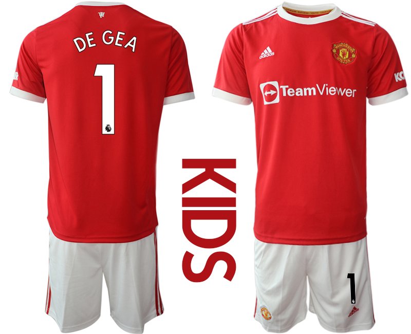 Manchester United Heimtrikot 2021-22 für Kinder in rot mit Aufdruck DE GEA 1