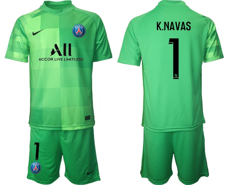 Paris Saint Germain 2021/22 Goalkeeper Shirt Grün Trikotsatz mit Aufdruck K.Navas 1