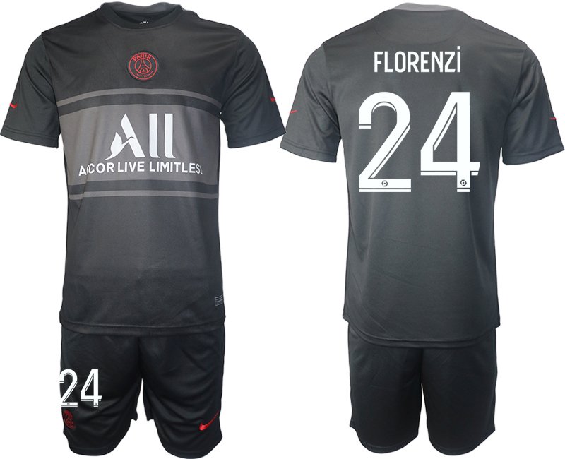 Paris Saint Germain Ausweichtrikot 2021-2022 schwarz-grau mit Aufdruck Florenzi 24