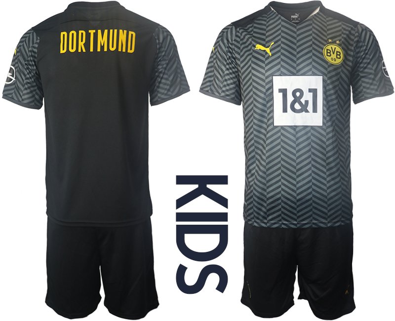 Personalisierbar Borussia Dortmund BVB Auswärtstrikot Saison 2021/22 für Kinder