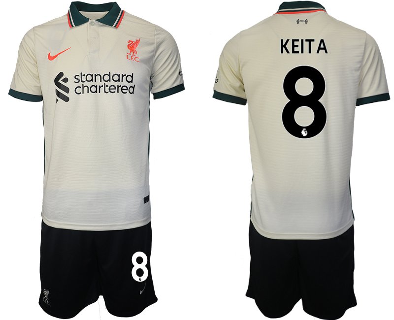 Personalisierbar FC Liverpool Auswärtstrikot 2021/22 beige mit Aufdruck KEITA 8