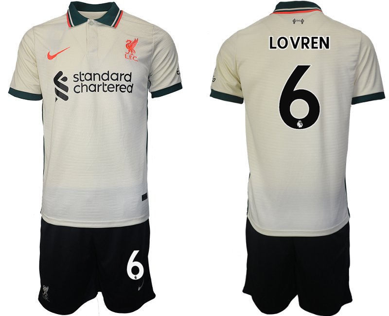Personalisierbar FC Liverpool Auswärtstrikot 2021/22 beige mit Aufdruck LOVREN 6