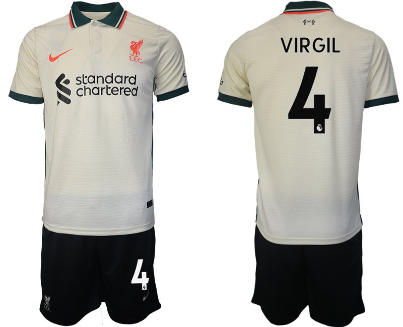 Personalisierbar FC Liverpool Auswärtstrikot 2021/22 beige mit Aufdruck VIRGIL 4