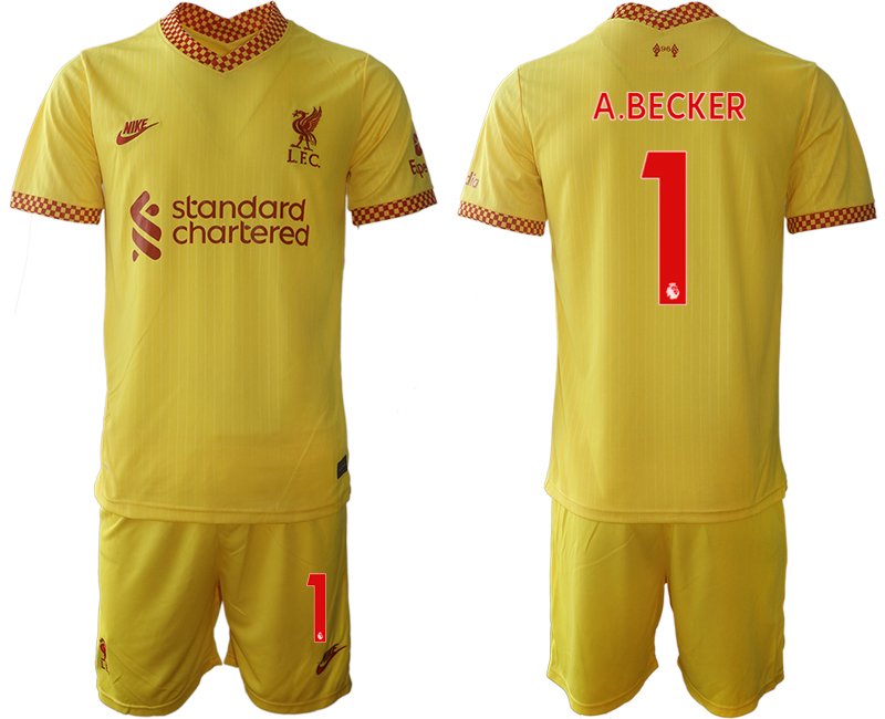 Personalisierbar FC Liverpool Ausweichtrikot 2021/22 gelb-rot mit Aufdruck A.BECKER 1