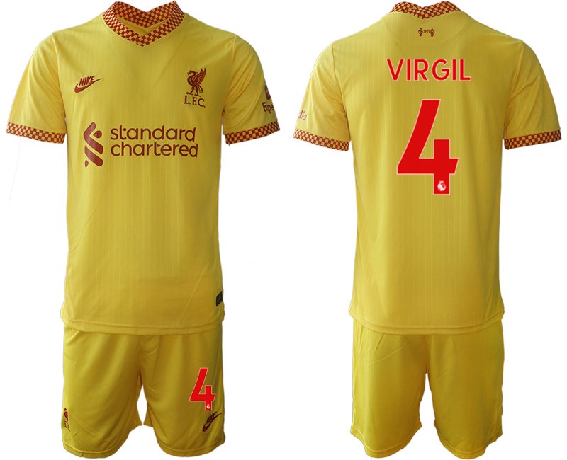 Personalisierbar FC Liverpool Ausweichtrikot 2021/22 gelb-rot mit Aufdruck VIRGIL 4