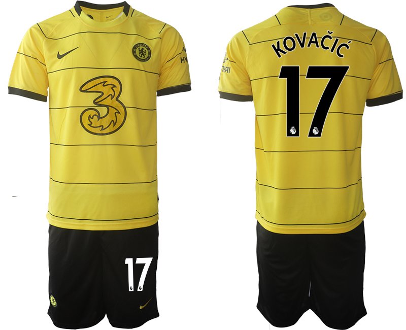 Personalisierbar Fußball Trikotsatz Chelsea FC 2021/2022 Auswärtstrikot gelb/schwarz Kovacic 17