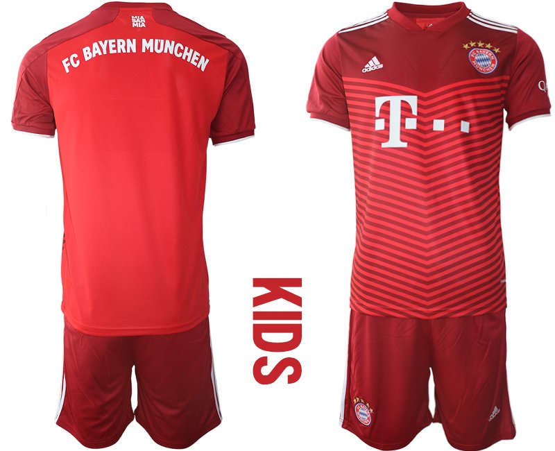 Personalisierbar Fußball Trikotsatz FC Bayern München Heimtrikot rot 2021/2022 für Kinder