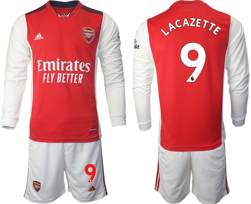 Personalisierbar Home Langarmtrikot Arsenal 2021/22 mit Aufdruck Lacazette 9