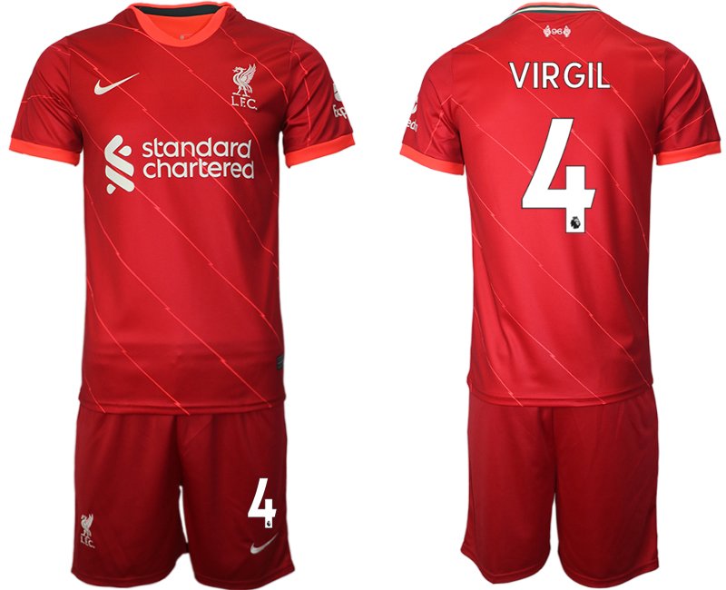 Personalisierbar Liverpool Heimtrikot 2021/22 Vapor in rot mit Aufdruck VIRGIL 4