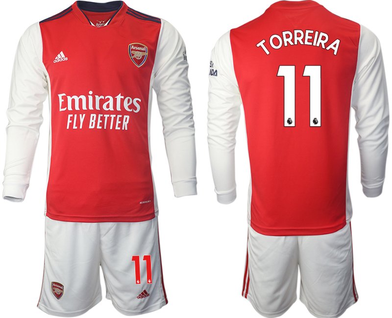 Personalisierbar Trikotsatz Arsenal Heimtrikot 2021-22 Lange Ärmel mit Aufdruck Torreira 11