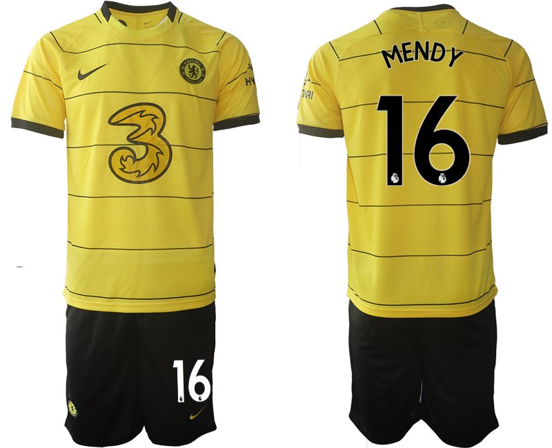 Personalisierbar Trikotsatz Chelsea FC 2021/2022 Auswärtstrikot gelb/schwarz Mendy 16