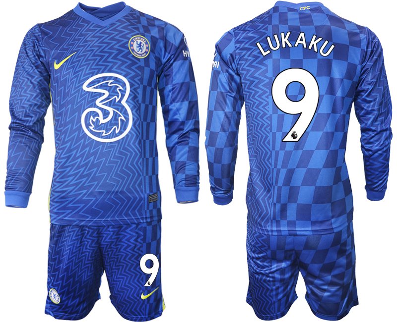 Personalisierbar Trikotsatz Chelsea FC Heimtrikot 2021/22 blau Langarm LUKAKU 9