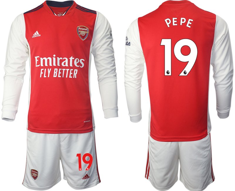 Personalisierbar Trikotsatz FC Arsenal Heimtrikot 2021/22 Langarm weiß/rot PEPE 19