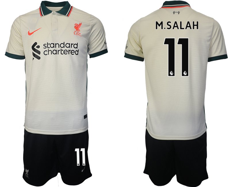 Personalisierbar FC Liverpool Auswärtstrikot 2021/22 beige mit Aufdruck M.SALAH 11