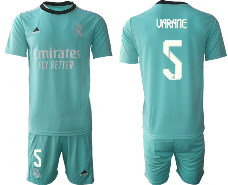 Personalisierbar Trikotsatz Real Madrid Ausweichtrikot 2021/22 grün mit Aufdruck Varane 5