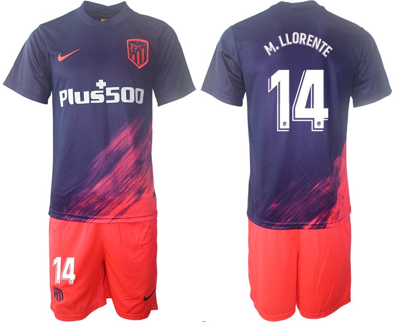 Spanische Vereine Atlético Madrid Auswärtstrikot 2021/22 dunkelblau/pink M.Llorente 14