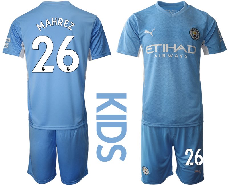 Trikot Manchester City 2021-22 Heim Trikots für Kinder mit Aufdruck Mahrez 26