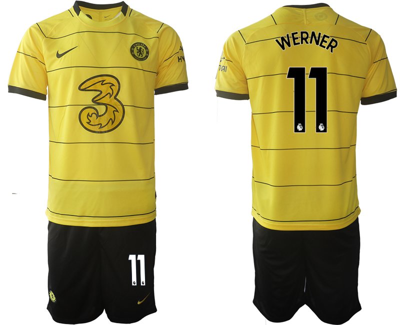 Trikotsatz Chelsea FC 2021/2022 Auswärtstrikot gelb/schwarz mit Aufdruck Werner 11