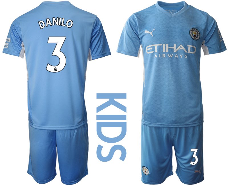 Trikotsatz Manchester City Heimtrikot 2021/22 Für Kinder hellblau mit Aufdruck Danilo 3