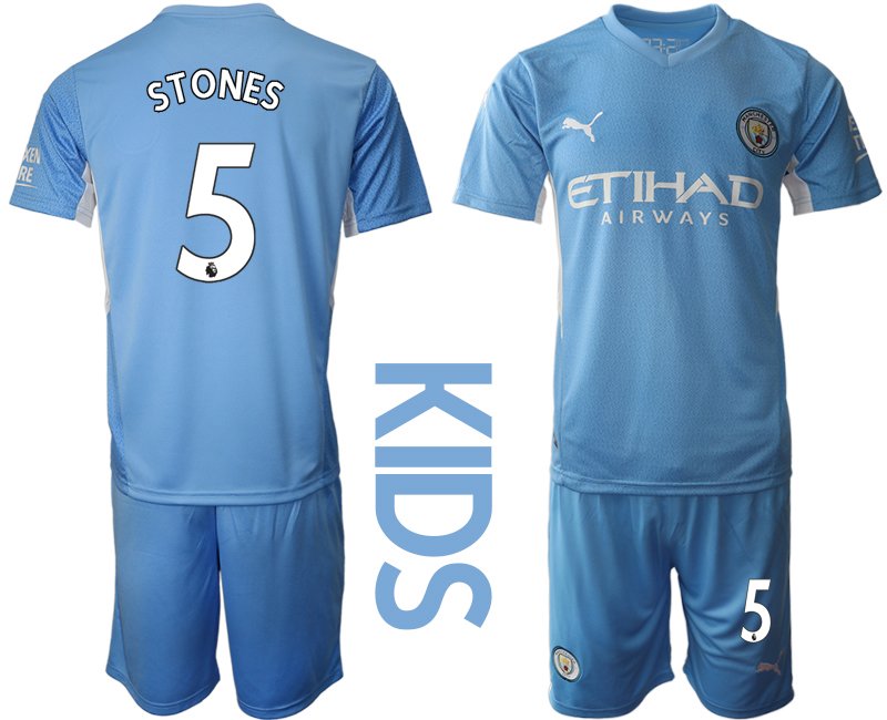 Trikotsatz Manchester City Heimtrikot 2021/22 Für Kinder hellblau mit Aufdruck Stones 5