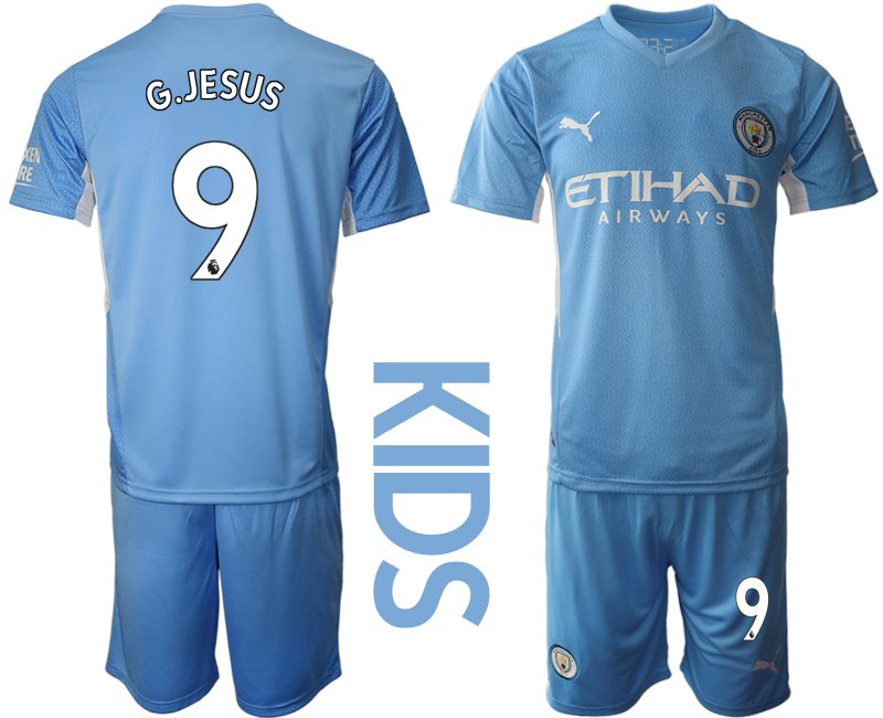 Trikotsatz Manchester City Heimtrikot Kinder 2021/22 mit Aufdruck G.Jesus 9