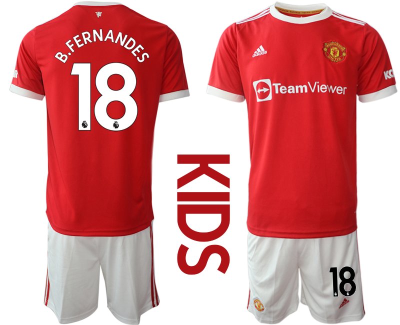 Trikotsatz Manchester United Heimtrikot 2021-22 Kinder rot mit Aufdruck B.Fernandes 18