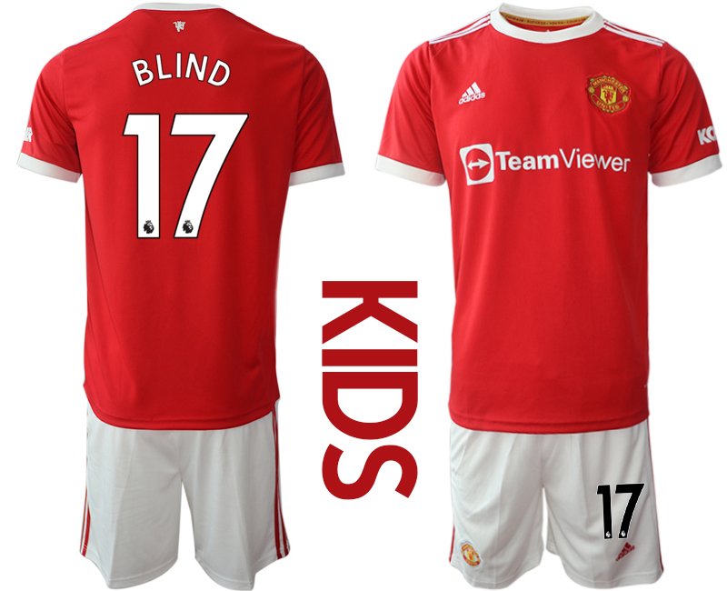 Trikotsatz Manchester United Heimtrikot 2021-22 Kinder rot mit Aufdruck Blind 17