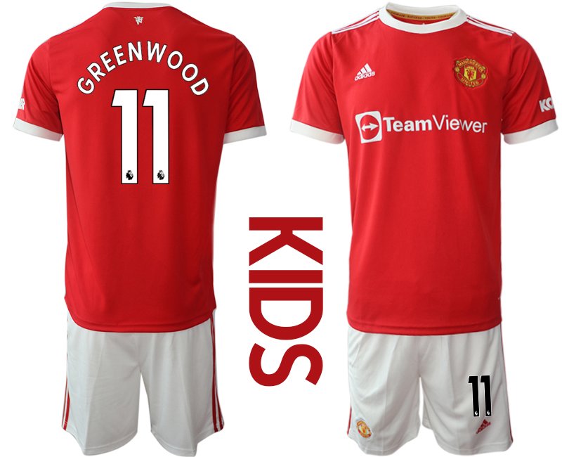 Trikotsatz Manchester United Heimtrikot 2021-22 Kinder rot mit Aufdruck Greenwood 11