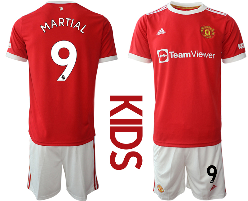 Trikotsatz Manchester United Heimtrikot 2021-22 Kinder rot mit Aufdruck MARTIAL 9
