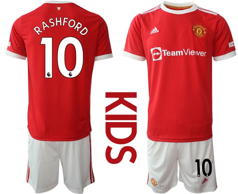 Trikotsatz Manchester United Heimtrikot 2021-22 Kinder rot mit Aufdruck Rashford 10